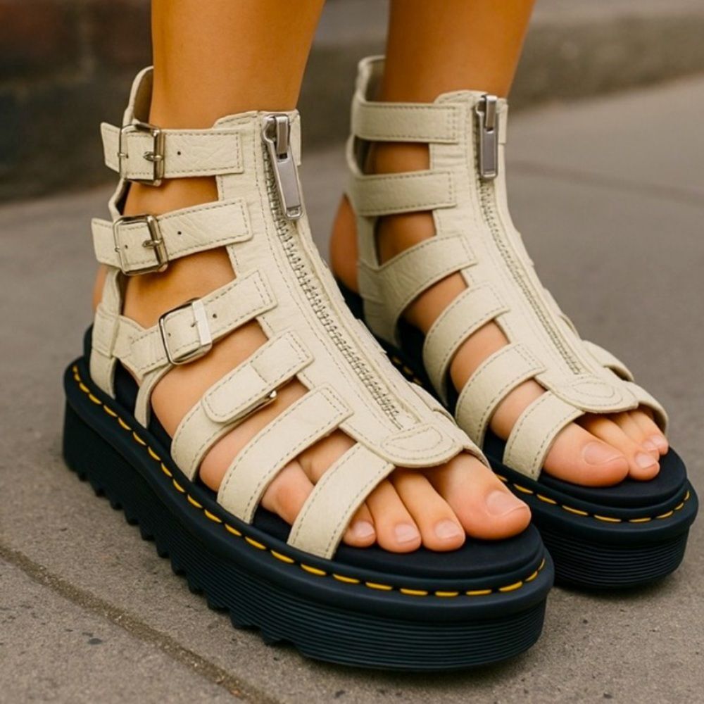 Dr. Martens Olson Tumbled Nubuck Leather Gladiator Zip Sandals SMOKED MINT Sz 8